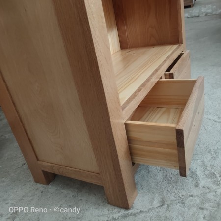Rustic Oak - 90cm : Kệ Sách Gỗ Sồi 5 Tầng + 2 Ngăn Kéo